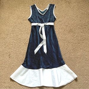 LA BELLE Just Kidding Girls Dress 14 V-Neck  Sleeveless Navy White Made In USA